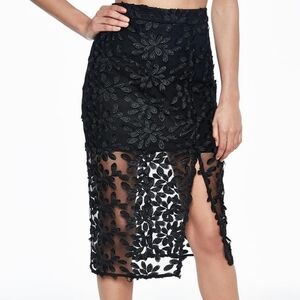Bardot Fiona Black Floral Lace Midi Skirt Size 8 Medium
